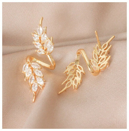 Silver leaf swirl - Earrings - Silver - CZs - 1.5"