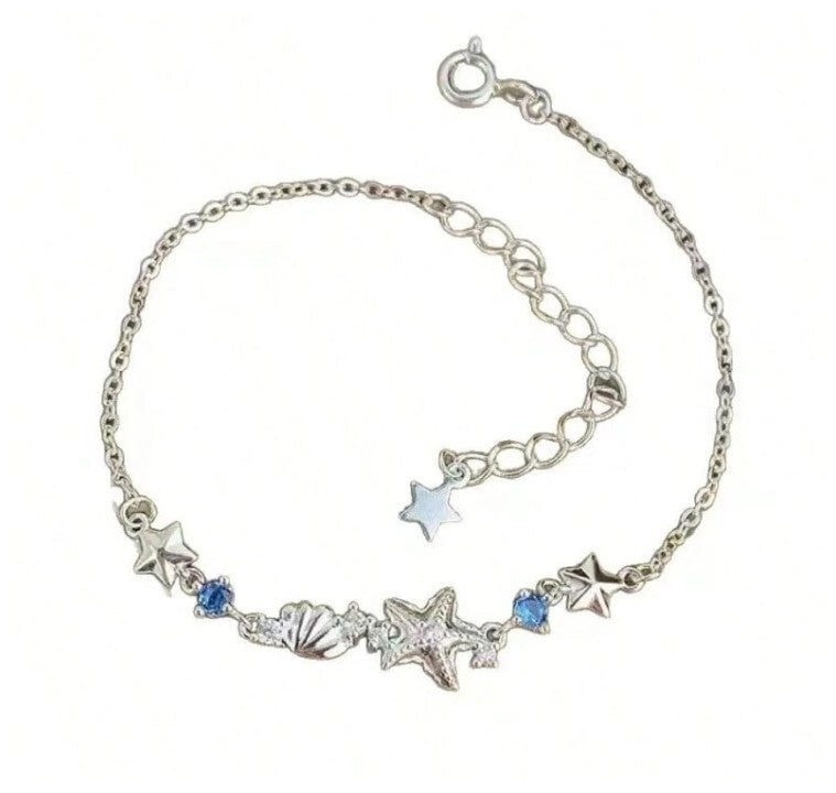 Delicate shells and stars - Bracelet - Silver - CZs - 7-8"