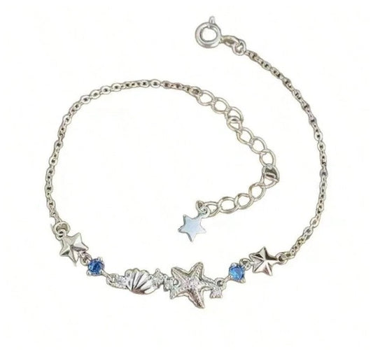 Delicate shells and stars - Bracelet - Silver - CZs - 7-8"