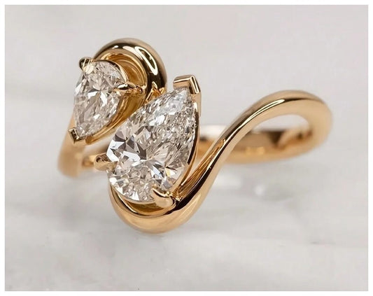 Double teardrop pear - Ring - Gold - CZs - Size 9