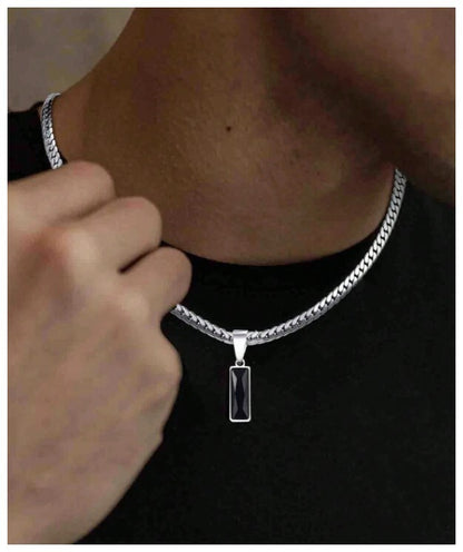 Black rectangle flat chain - Necklace - Silver - 20"