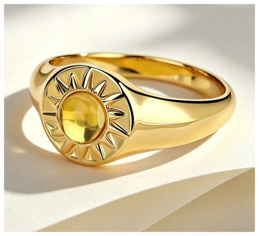Yellow sun - Ring - Gold - CZs - Size 6