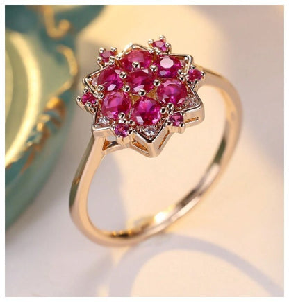 Fuschia Sunflower - Ring - Rose Gold - CZs - Size 10