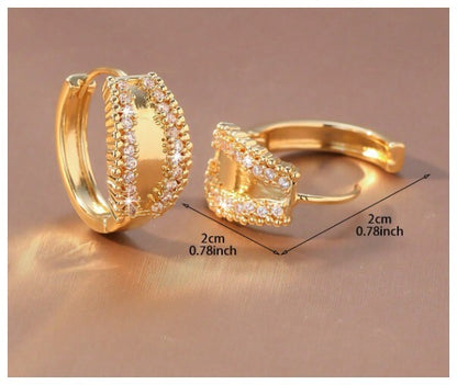 Stone rimmed hoop - Earrings - Gold - CZs - 1"
