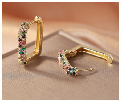 Multicolor rectangle hoop - Earrings - Silver - CZs - 1"