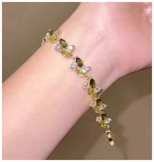 Green vine tennis - Bracelet - Gold - CZs - 7"