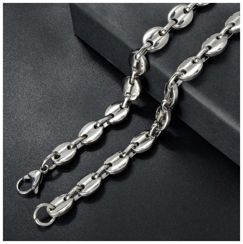 Coffee bean link chain - Necklace - Stainless Steel - 24"
