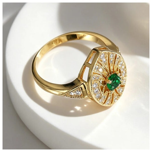 Antique art deco style green  - Ring - Gold - Size 7