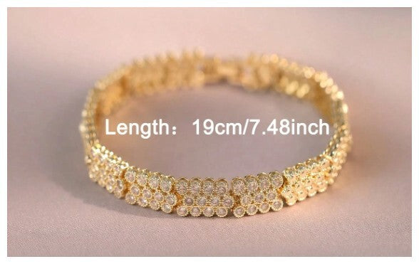 Round stone link - Bracelet - Gold - CZs - 7.5"