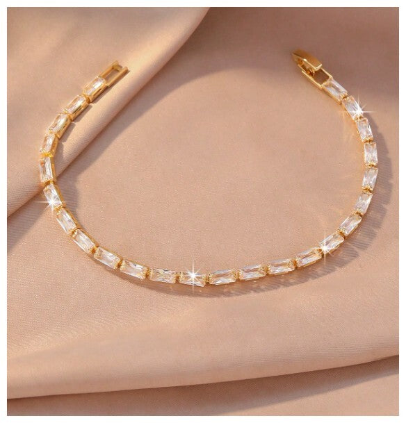 Radiant cut tennis - Bracelet - Gold - CZs - 4mm 7.87"