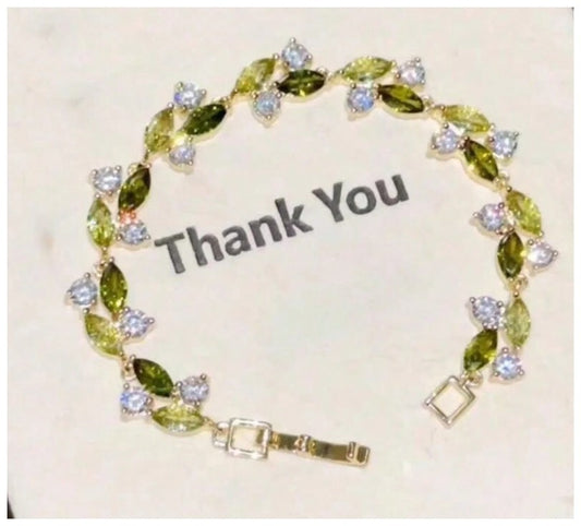 Green vine tennis - Bracelet - Gold - CZs - 7"