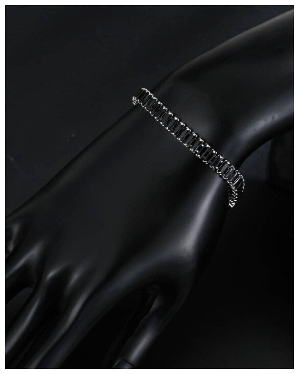 Black baguette tennis - Bracelet - Silver - CZs - 7-8.5"