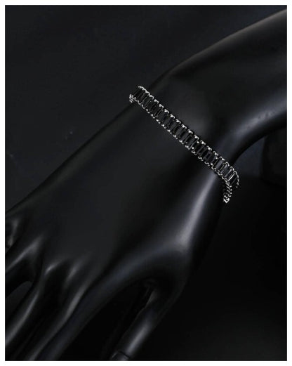 Black baguette tennis - Bracelet - Silver - CZs - 7-8.5"