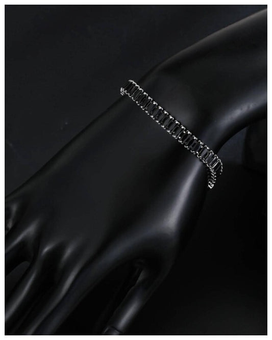 Black baguette tennis - Bracelet - Silver - CZs - 7-8.5"