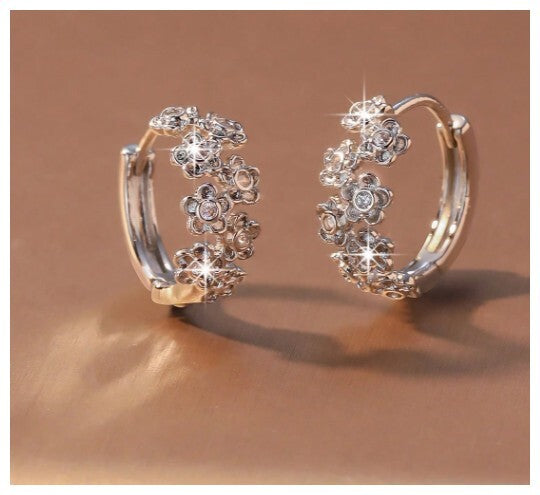 Petite flower hoop - Earrings - Silver - CZs - .5"