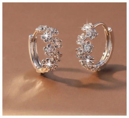 Petite flower hoop - Earrings - Silver - CZs - .5"