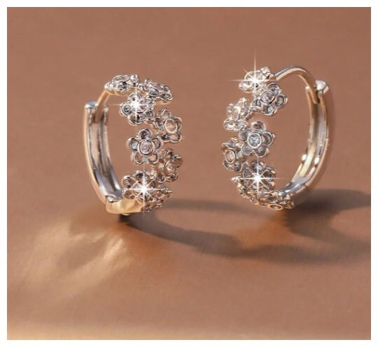 Petite flower hoop - Earrings - Silver - CZs - .5"