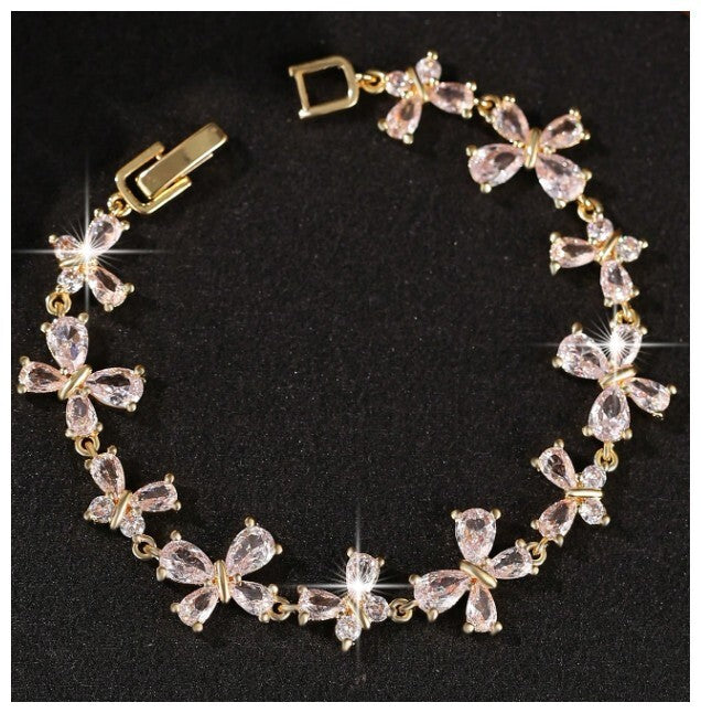 Teardrop bow - Bracelet - Gold - CZs - 7"