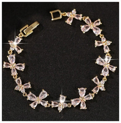 Teardrop bow - Bracelet - Gold - CZs - 7"