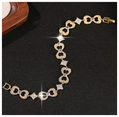 Heart bow design- Bracelet - Gold - CZs - 7"