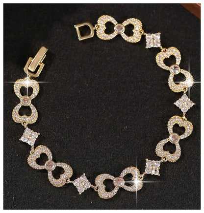 Heart bow design- Bracelet - Gold - CZs - 7"