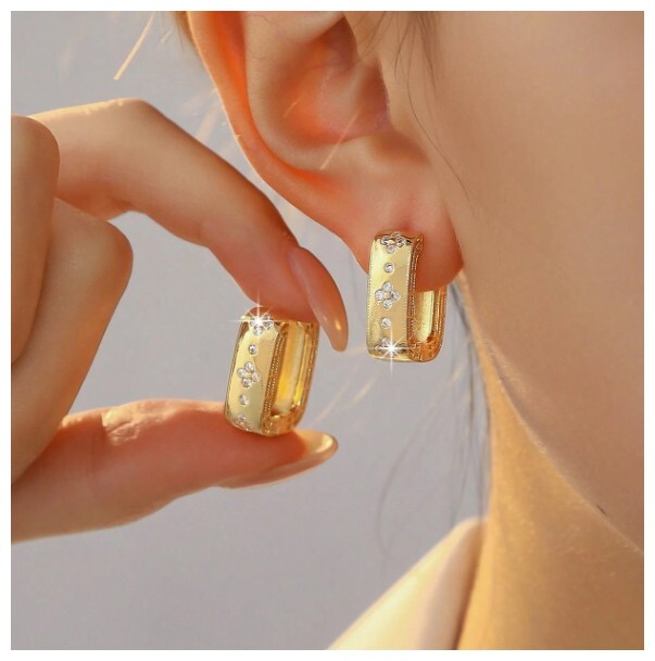 Clover accent hoops - Earrings - Gold - CZs - .7"