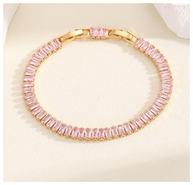 Pink baguette tennis - Bracelet - Gold - CZs - 7-8.5"