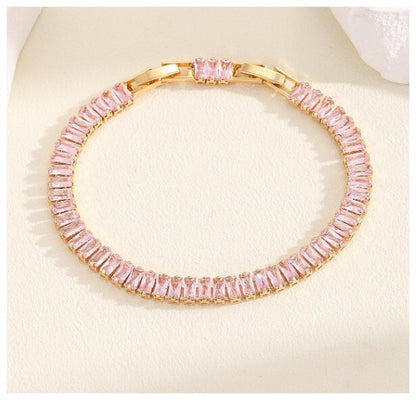 Pink baguette tennis - Bracelet - Gold - CZs - 7-8.5"