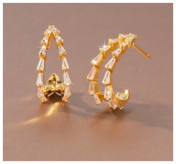 Open center baguette - Earrings - Gold - CZs - 1"