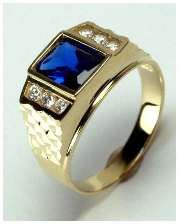 Blue square with accents - Ring - Gold - CZs - Size 11