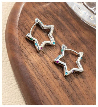 Multicolor accent star - Earrings - Silver - CZs - 1"