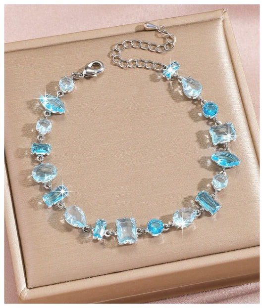 Blue multi stone - Bracelet - Silver - CZs - 7-9"