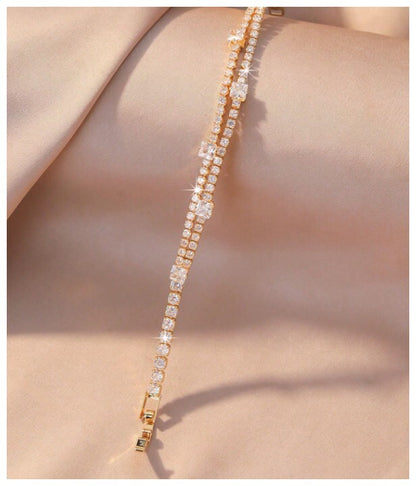 Two row white stone - Bracelet - Gold - CZs - 7"
