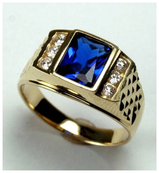 Blue square with accents - Ring - Gold - CZs - Size 11