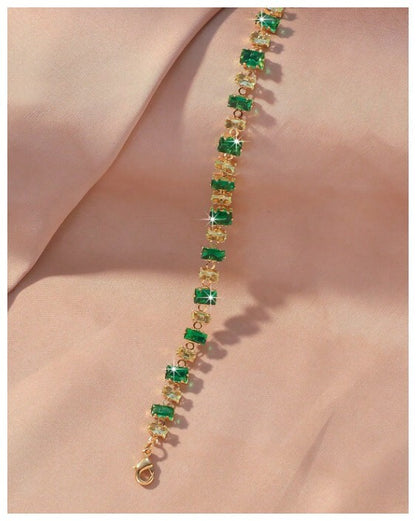 Light and dark green - Bracelet - Gold - CZs - 7-9"