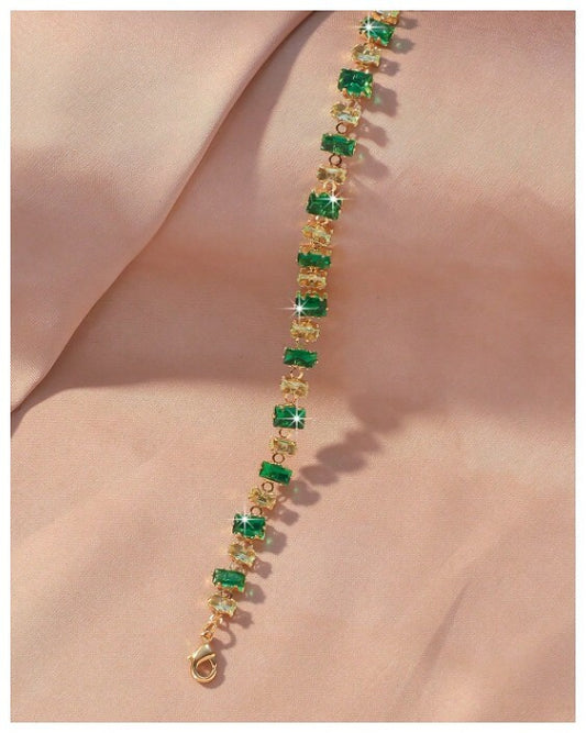 Light and dark green - Bracelet - Gold - CZs - 7-9"