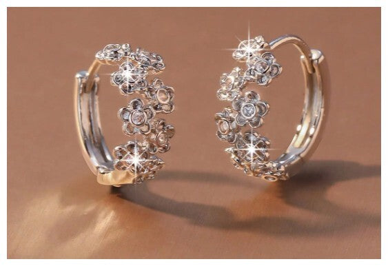 Petite flower hoop - Earrings - Silver - CZs - .5"