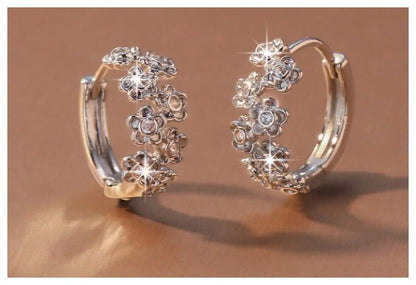 Petite flower hoop - Earrings - Silver - CZs - .5"