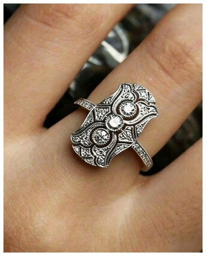 Antique Art Deco style - Ring - Silver - CZs - Size 6