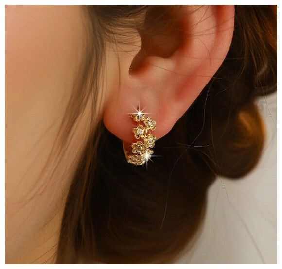 Petite flower hoop - Earrings - Gold - CZs - .5"