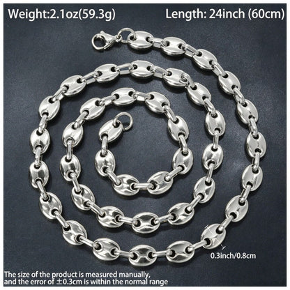 Coffee bean link chain - Necklace - Stainless Steel - 24"