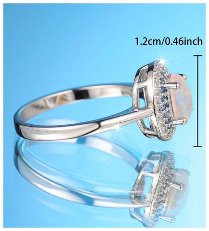 White simulated opal halo - Ring - Silver - CZs - Size 10