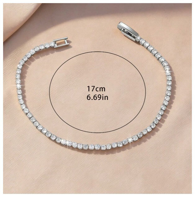 Sparkly round tennis - Bracelet - Silver - CZs - 3mm 7-8.5"