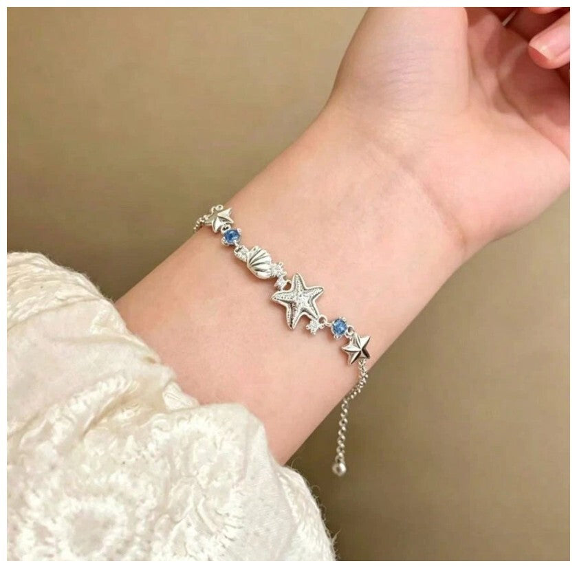 Delicate shells and stars - Bracelet - Silver - CZs - 7-8"