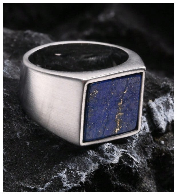 Blue lapis lazuli - Ring - Stainless Steel - Size 8