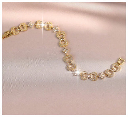 Heart bow design- Bracelet - Gold - CZs - 7"