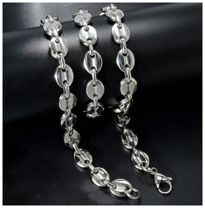 Coffee bean link chain - Necklace - Stainless Steel - 24"