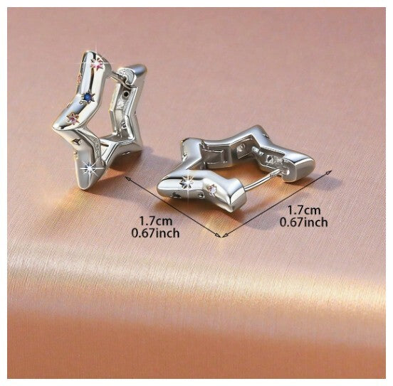 Multicolor accent star - Earrings - Silver - CZs - 1"