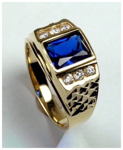 Blue square with accents - Ring - Gold - CZs - Size 8