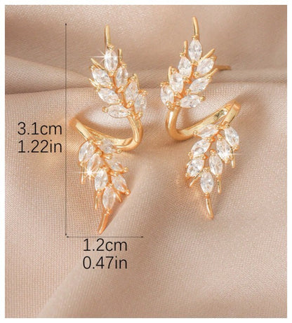 Gold leaf swirl - Earrings - Gold - CZs - 1.5"